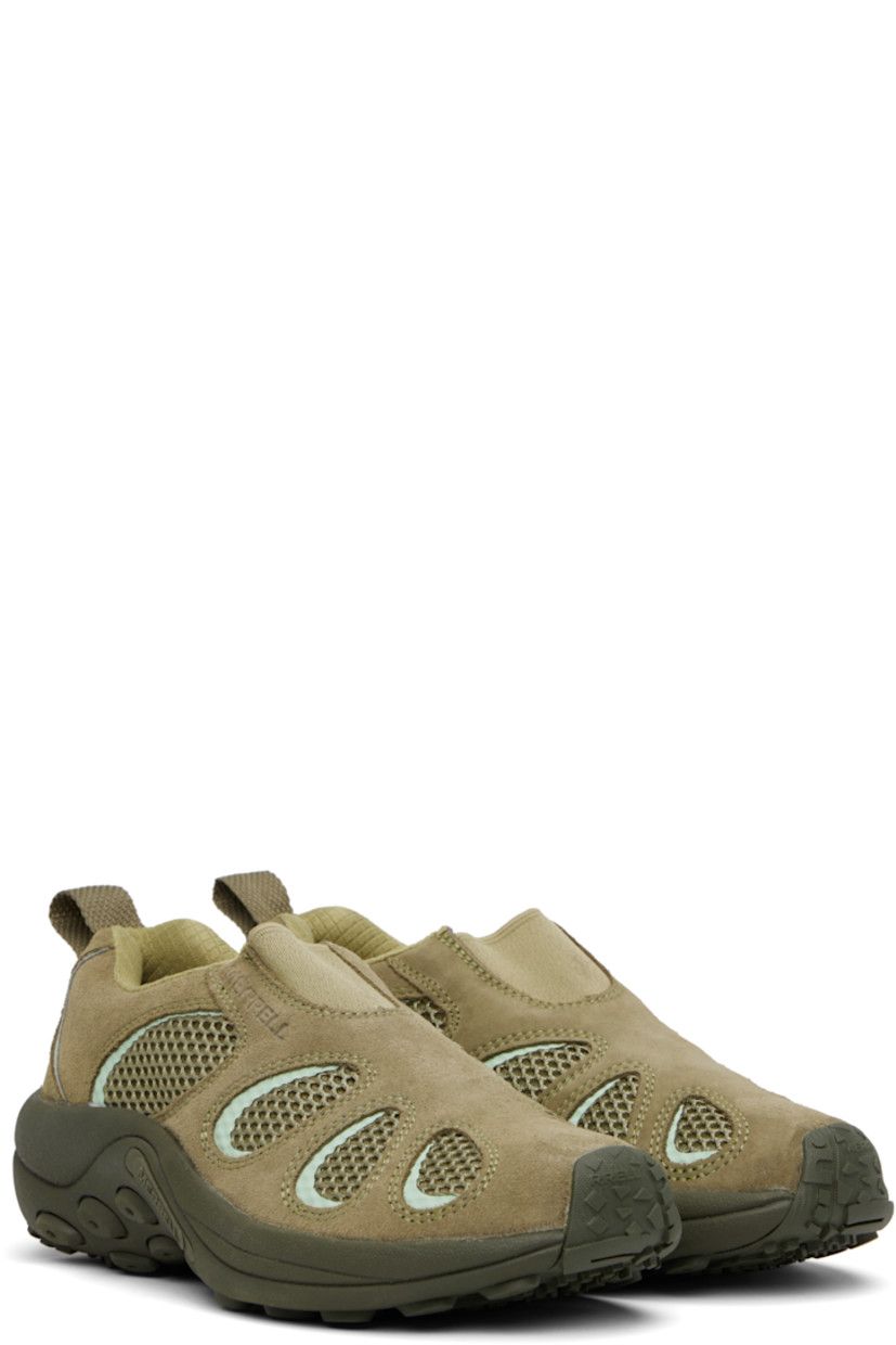 Low-top suede and mesh slip-on sneakers in green.

· Cleansport NXT™-treated odor control
· Bonded trim throughout
· Elasticized gusset at vamp
· Padded collar
· Logo embossed at outer side
· Pull-loop at heel tab
· Mesh lining
· Lightweight EVA foam rubber midsole
· Treaded rubber sole

Supplier color: Drab