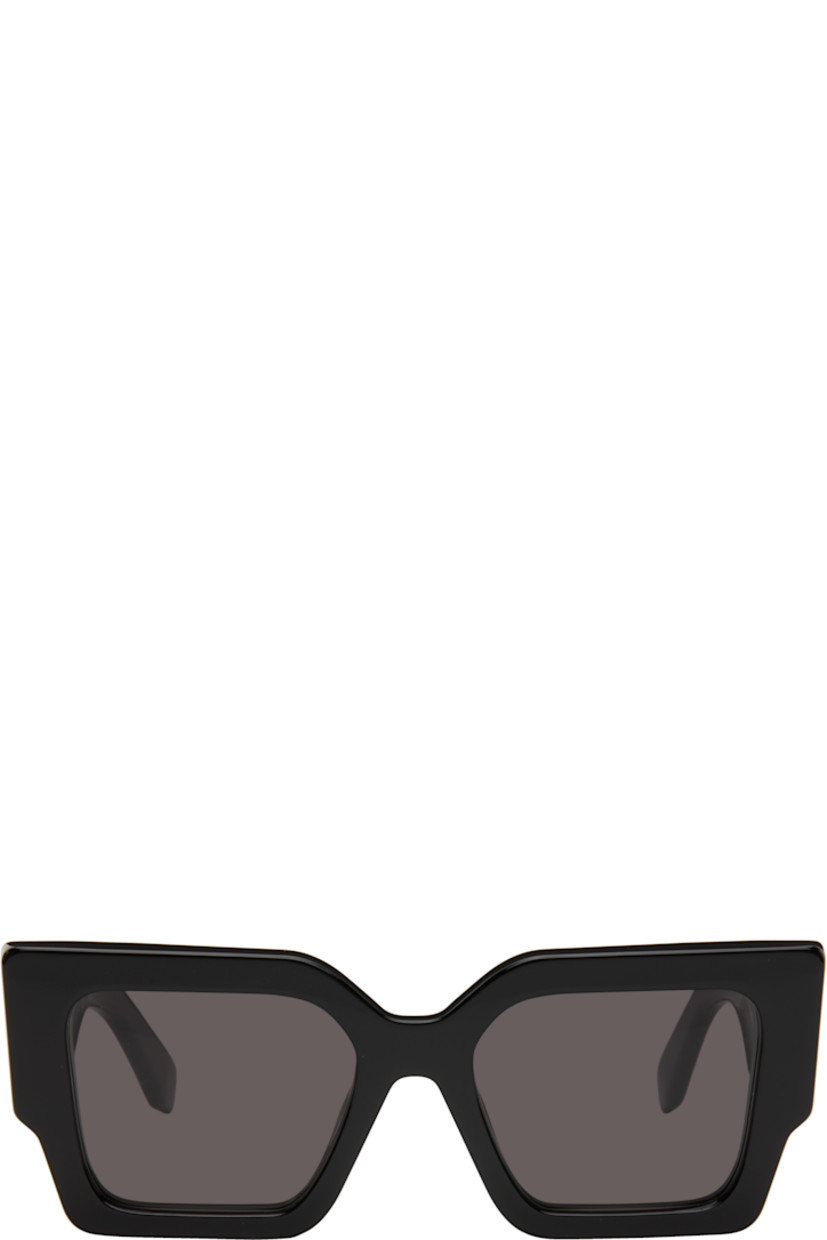 Square acetate-frame sunglasses in black. 

· Gray lenses
· 100% UV protection, category 3 
· Integrated nose pads
· Logo hardware at temples
· Exposed core wires
· Includes pouch
· Size: 55.20 145
 
Supplier color: Black/Dark grey