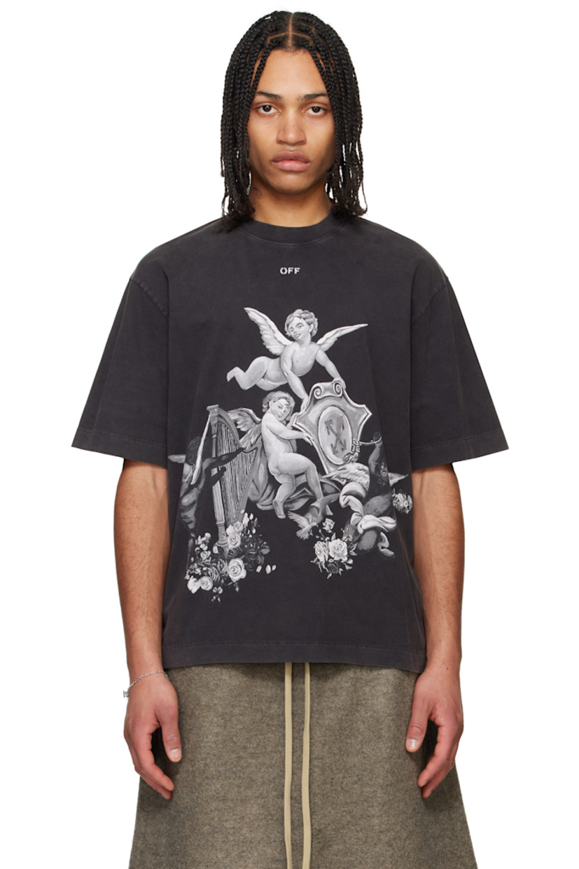 Cotton jersey T-shirt. Fading throughout.

· Rib-knit crewneck
· Logo printed at chest
· Graphic printed at front
· Vented side seams
· Dropped shoulders

Supplier color: Black