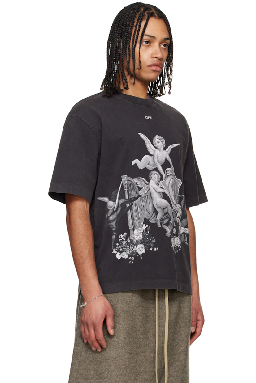 Cotton jersey T-shirt. Fading throughout.

· Rib-knit crewneck
· Logo printed at chest
· Graphic printed at front
· Vented side seams
· Dropped shoulders

Supplier color: Black
