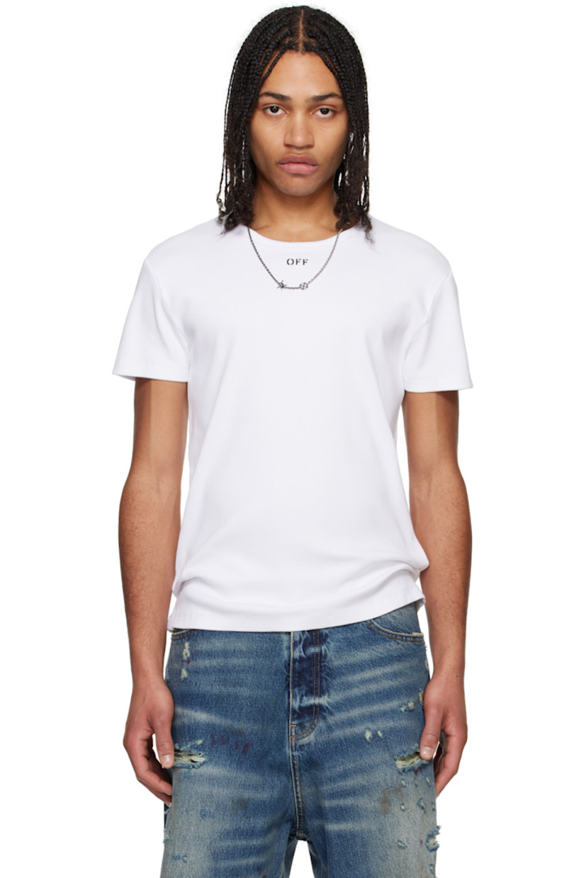 Stretch cotton ribbed jersey T-shirt.

· Rib-knit crewneck
· Logo printed at front

Supplier color: White/Black
