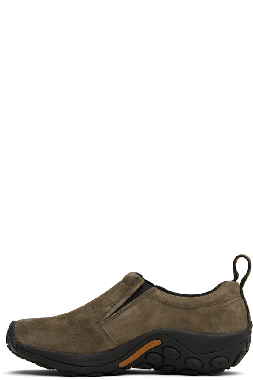 Low-top pigskin suede slip-on sneakers in gray.

· Elasticized gusset at padded tongue
· Padded collar
· Logo embossed at outer side
· Pull-loop at heel tab
· Jersey lining
· Merrell M Select™ FIT.ECO molded footbed
· Merrell Air Cushion at heel midsole
· Treaded Kinetic Fit™ BASE rubber sole

Supplier color: Gunsmoke