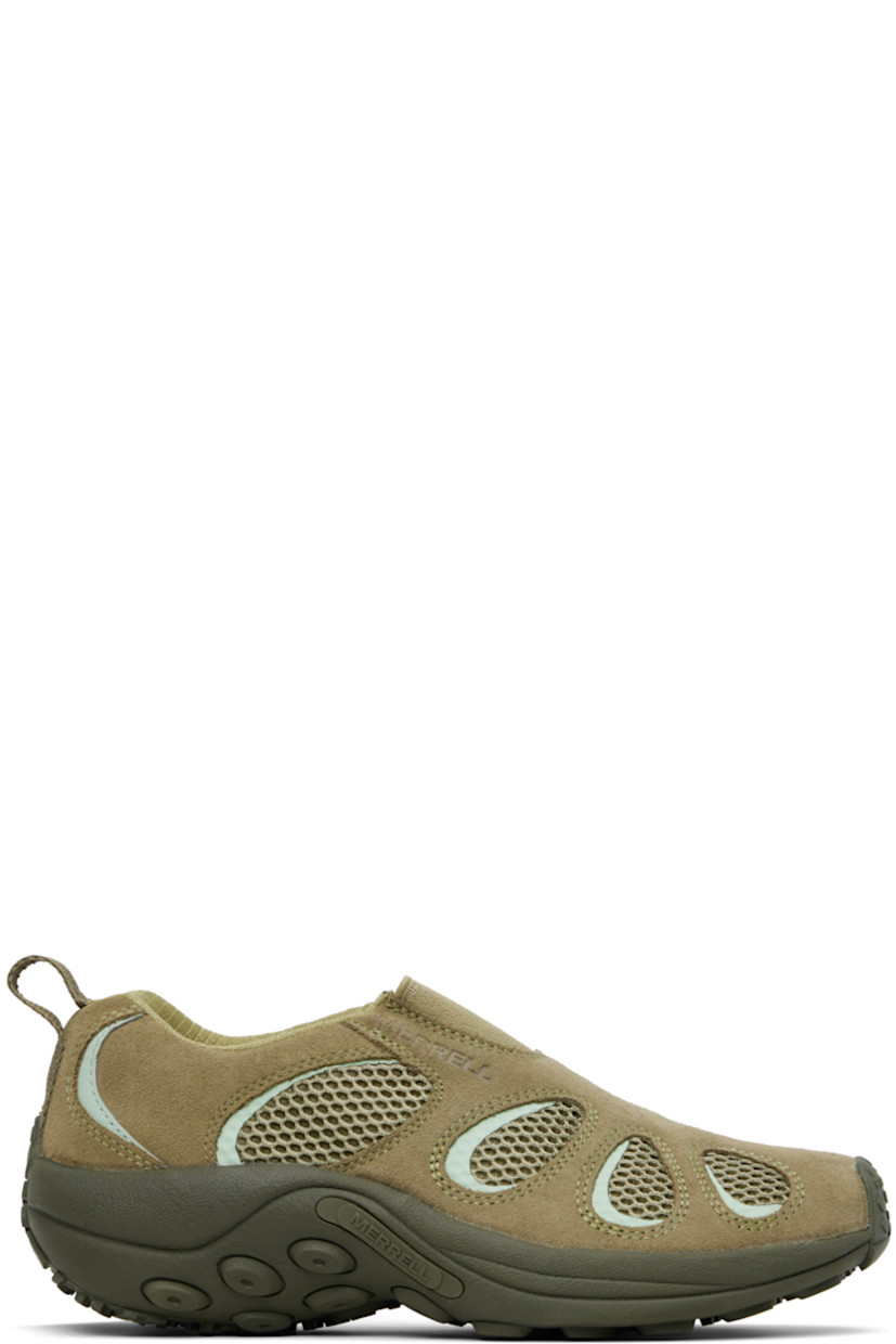 Low-top suede and mesh slip-on sneakers in green.

· Cleansport NXT™-treated odor control
· Bonded trim throughout
· Elasticized gusset at vamp
· Padded collar
· Logo embossed at outer side
· Pull-loop at heel tab
· Mesh lining
· Lightweight EVA foam rubber midsole
· Treaded rubber sole

Supplier color: Drab