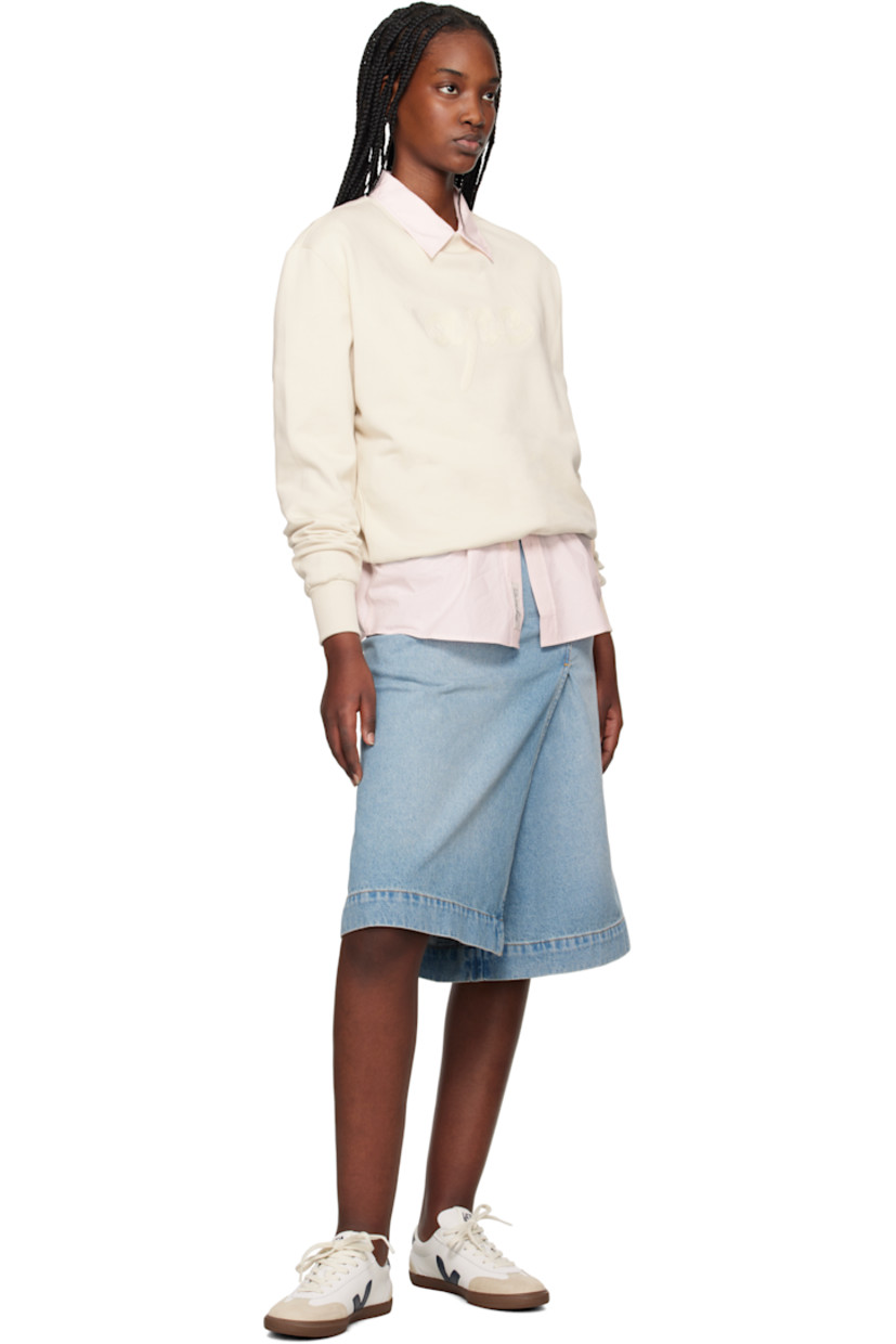 Low-top grained organic leather and suede sneakers in white. 

· Perforated detailing at toe
· Serrated trim at lace-up closure
· Logo patch at padded tongue
· Padded collar
· Logo appliqué at sides
· Logo printed at heel tab
· Recycled polyester jersey lining
· Treaded rubber sole

Supplier color: White/Nautico/Bark