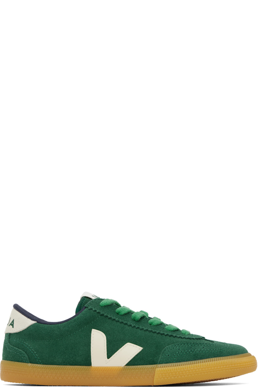 Low-top suede and ChromeFree buffed leather sneakers in green. 

· Water-repellent, non-PFC coating
· Perforated detailing at toe
· Serrated trim at lace-up closure
· Logo patch at padded tongue
· Padded collar
· Rubberized logo appliqué at sides
· Logo printed at heel tab
· Recycled polyester jersey lining
· Treaded rubber sole

Supplier color: Poker/Pierre