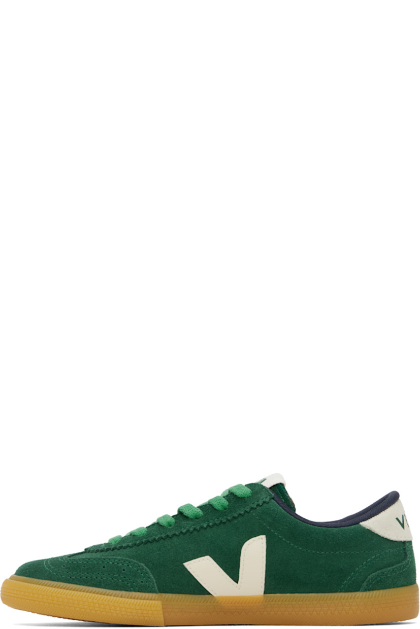 Low-top suede and ChromeFree buffed leather sneakers in green. 

· Water-repellent, non-PFC coating
· Perforated detailing at toe
· Serrated trim at lace-up closure
· Logo patch at padded tongue
· Padded collar
· Rubberized logo appliqué at sides
· Logo printed at heel tab
· Recycled polyester jersey lining
· Treaded rubber sole

Supplier color: Poker/Pierre