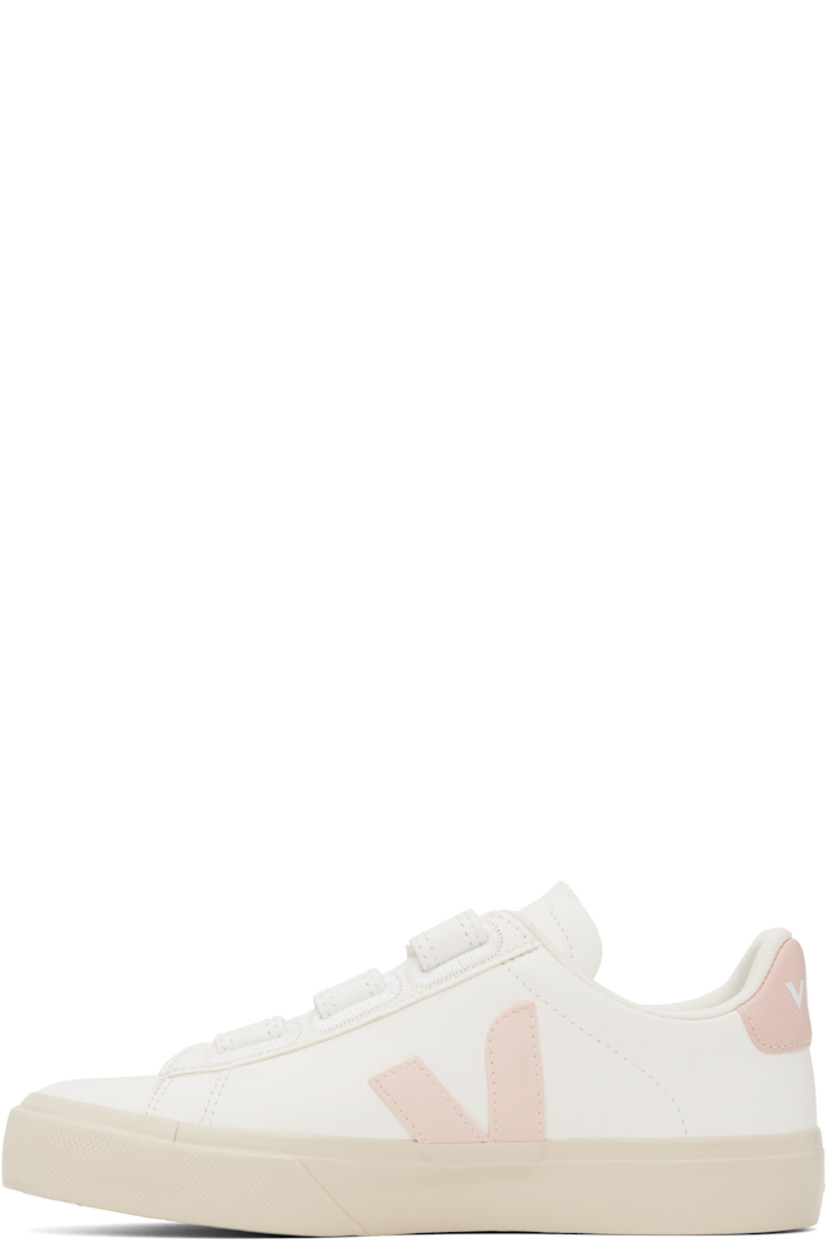 Low-top ChromeFree grained leather sneakers in white.

· Velcro straps at vamp
· Logo embossed at padded tongue
· Padded collar
· Rubberized logo appliqué at sides
· Logo stamp at outer side
· Logo printed at heel tab
· Recycled polyester jersey lining
· Treaded rubber sole

Supplier color: Extra-white/Petale
