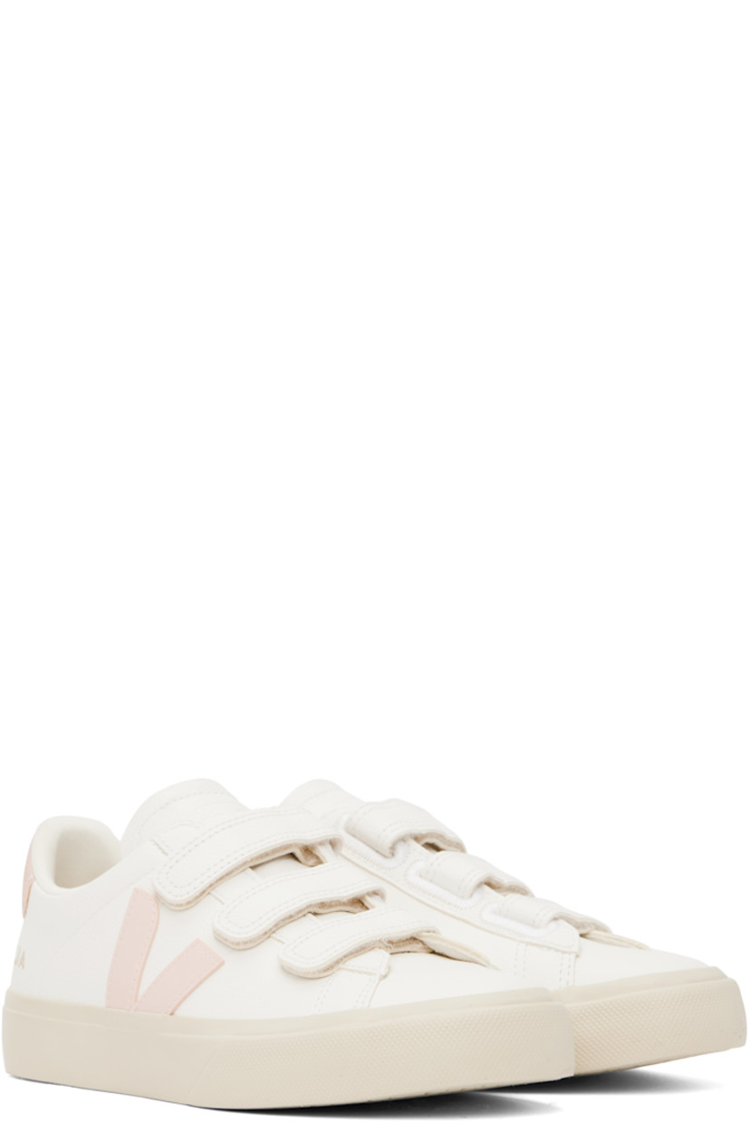 Low-top ChromeFree grained leather sneakers in white.

· Velcro straps at vamp
· Logo embossed at padded tongue
· Padded collar
· Rubberized logo appliqué at sides
· Logo stamp at outer side
· Logo printed at heel tab
· Recycled polyester jersey lining
· Treaded rubber sole

Supplier color: Extra-white/Petale
