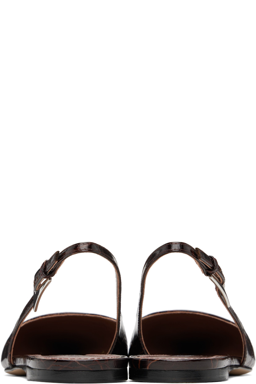 Polished croc-embossed leather ballerina flats in burgundy. 

· Pointed toe
· Adjustable pin-buckle slingback strap
· Logo stamp at padded leather footbed
· Grained leather lining
· Leather sole with rubber injection

Supplier color: Rouge noir