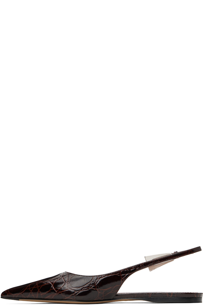 Polished croc-embossed leather ballerina flats in burgundy. 

· Pointed toe
· Adjustable pin-buckle slingback strap
· Logo stamp at padded leather footbed
· Grained leather lining
· Leather sole with rubber injection

Supplier color: Rouge noir
