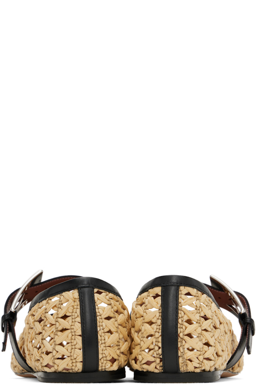 Woven raffia Mary Jane-style ballerina flats in beige.

· Buffed leather trim throughout
· Pin-buckle strap at vamp
· Logo stamp at leather footbed
· Nubuck sole with rubber injection

Supplier color: Naturale/Black