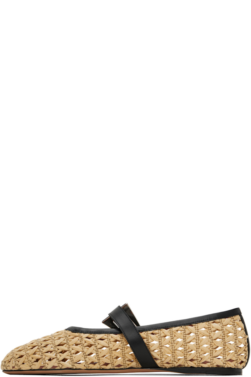 Woven raffia Mary Jane-style ballerina flats in beige.

· Buffed leather trim throughout
· Pin-buckle strap at vamp
· Logo stamp at leather footbed
· Nubuck sole with rubber injection

Supplier color: Naturale/Black