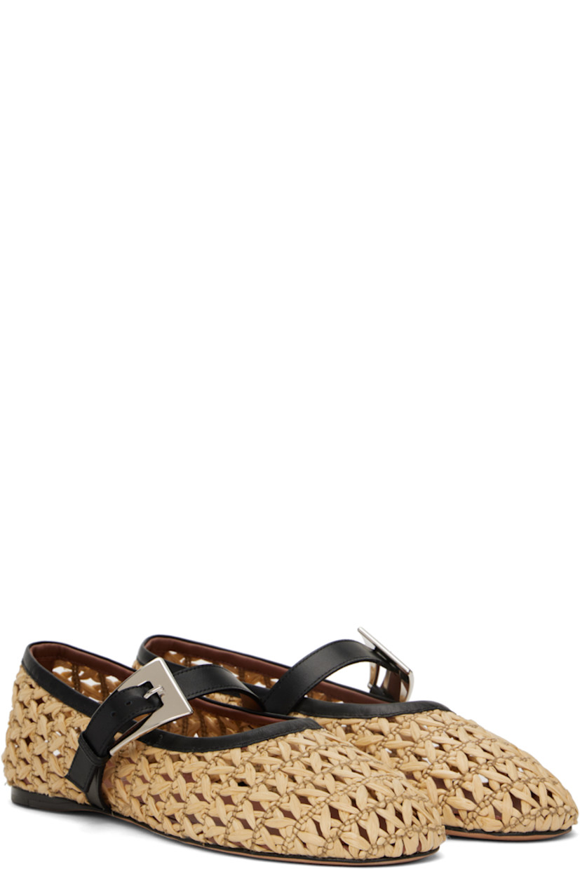 Woven raffia Mary Jane-style ballerina flats in beige.

· Buffed leather trim throughout
· Pin-buckle strap at vamp
· Logo stamp at leather footbed
· Nubuck sole with rubber injection

Supplier color: Naturale/Black