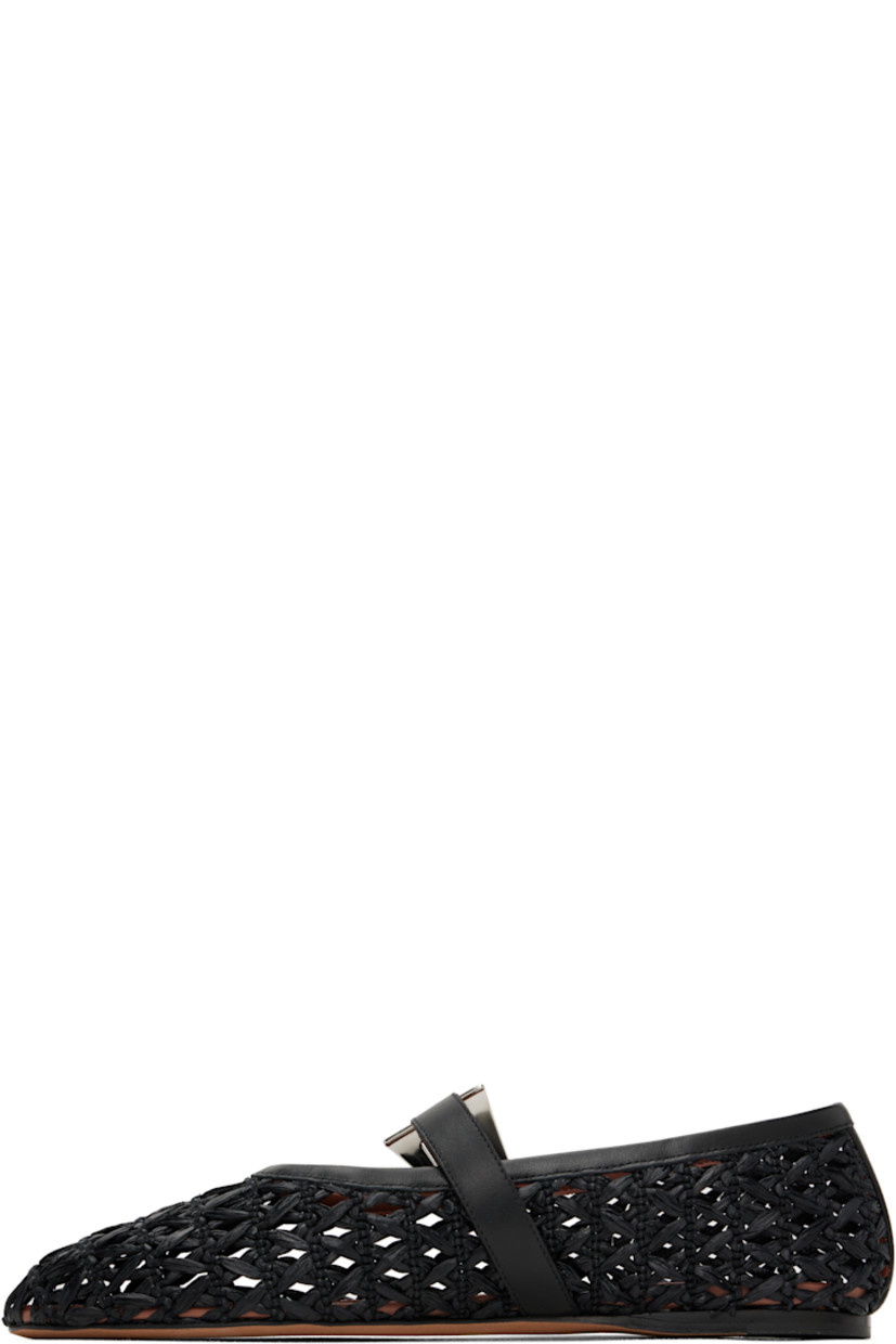 Woven raffia Mary Jane-style ballerina flats in black.

· Buffed leather trim throughout
· Pin-buckle strap at vamp
· Logo stamp at leather footbed
· Nubuck sole with rubber injection

Supplier color: Black/Black