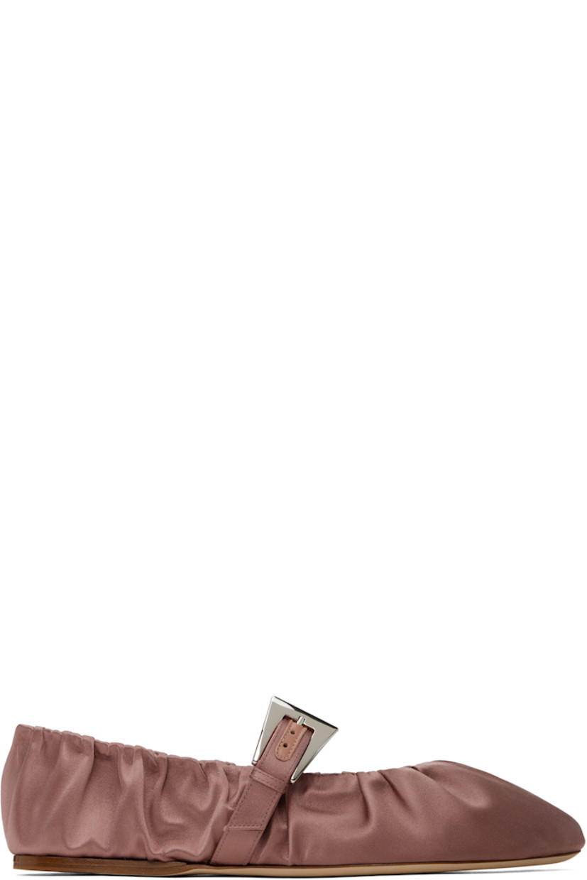 Satin Mary Jane-style ballerina flats in pink. 

· Gathering throughout
· Pin-buckle strap at vamp
· Logo stamp at padded footbed
· Suede and grained leather lining
· Nubuck sole with rubber injection

Supplier color: Dark phard