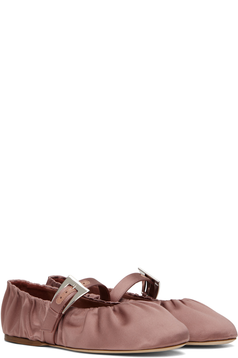 Satin Mary Jane-style ballerina flats in pink. 

· Gathering throughout
· Pin-buckle strap at vamp
· Logo stamp at padded footbed
· Suede and grained leather lining
· Nubuck sole with rubber injection

Supplier color: Dark phard