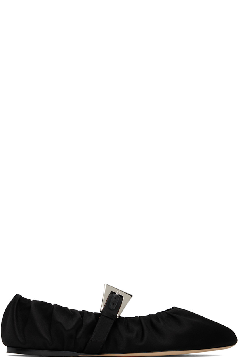 Satin Mary Jane-style ballerina flats in black. 

· Gathering throughout
· Pin-buckle strap at vamp
· Logo stamp at padded footbed
· Suede and grained leather lining
· Nubuck sole with rubber injection

Supplier color: Black
