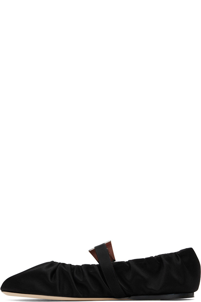 Satin Mary Jane-style ballerina flats in black. 

· Gathering throughout
· Pin-buckle strap at vamp
· Logo stamp at padded footbed
· Suede and grained leather lining
· Nubuck sole with rubber injection

Supplier color: Black