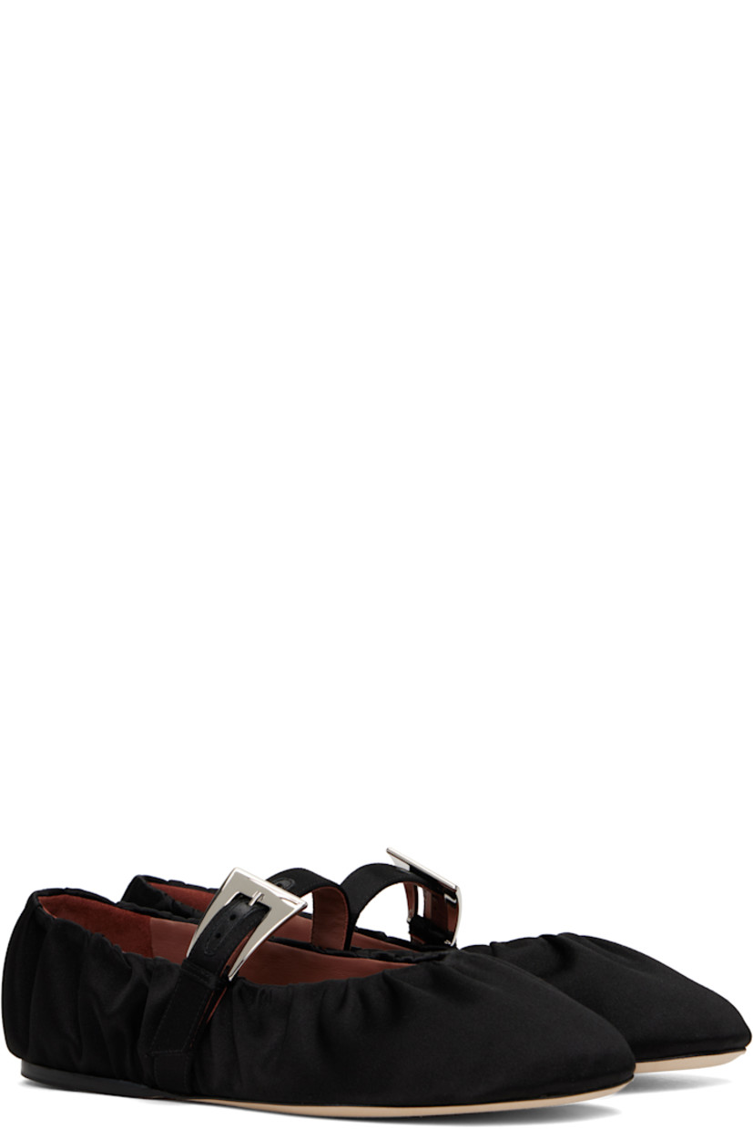 Satin Mary Jane-style ballerina flats in black. 

· Gathering throughout
· Pin-buckle strap at vamp
· Logo stamp at padded footbed
· Suede and grained leather lining
· Nubuck sole with rubber injection

Supplier color: Black