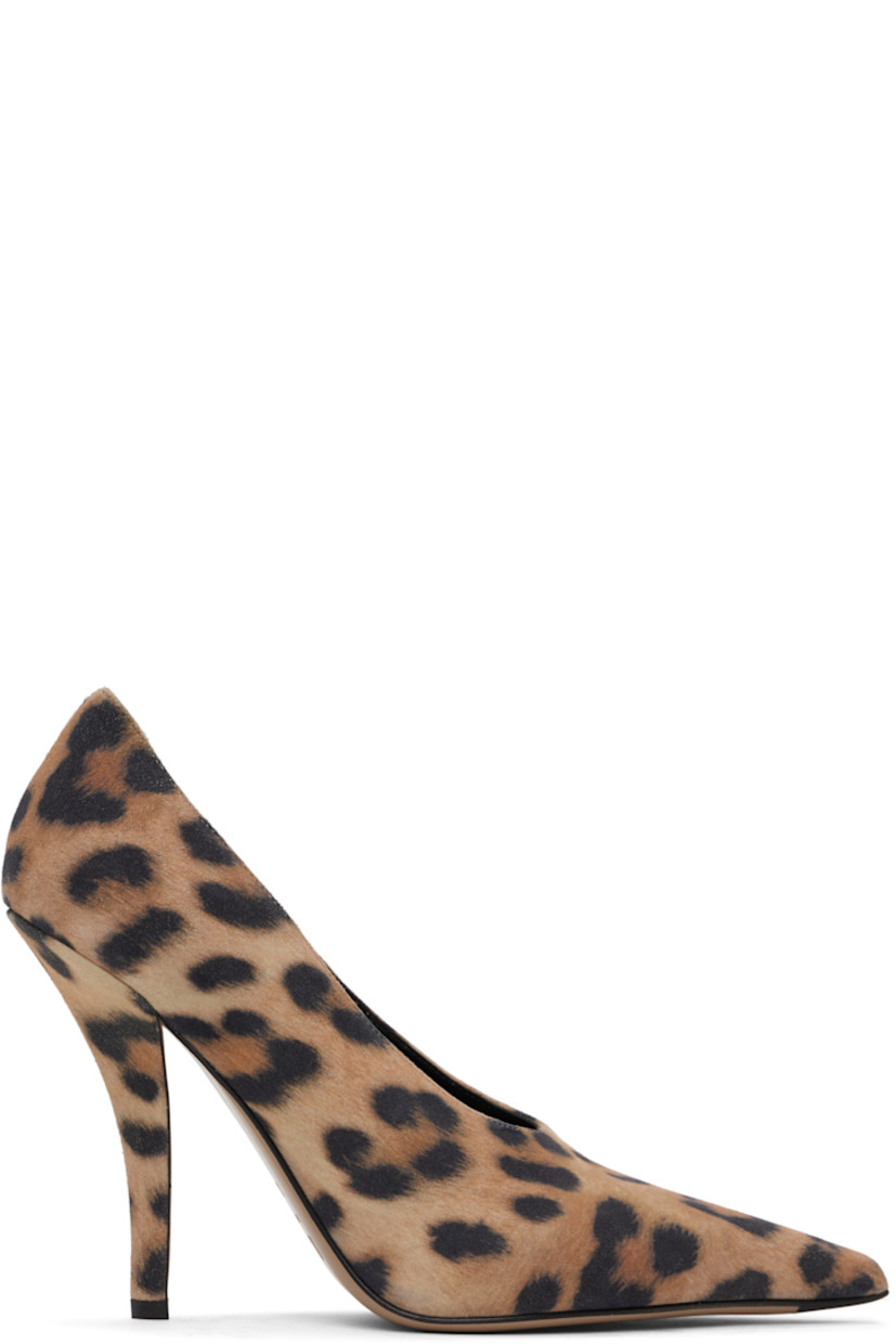 Suede heels in tan and black.

· Leopard pattern throughout
· Pointed toe
· Grained leather lining
· Covered stiletto heel with rubber injection
· Polished leather sole
· Heel: H4"

Supplier color: Leopard