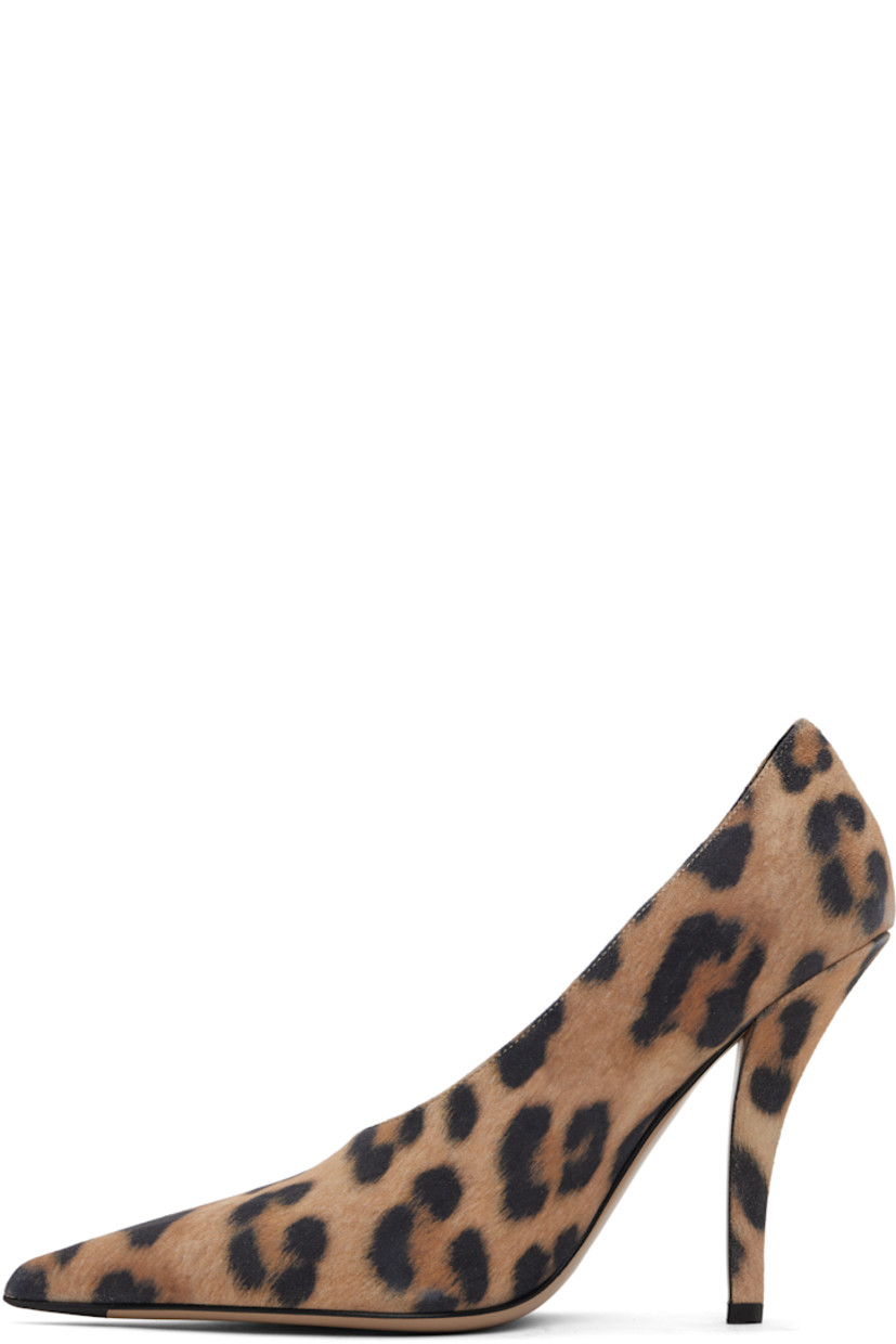 Suede heels in tan and black.

· Leopard pattern throughout
· Pointed toe
· Grained leather lining
· Covered stiletto heel with rubber injection
· Polished leather sole
· Heel: H4"

Supplier color: Leopard
