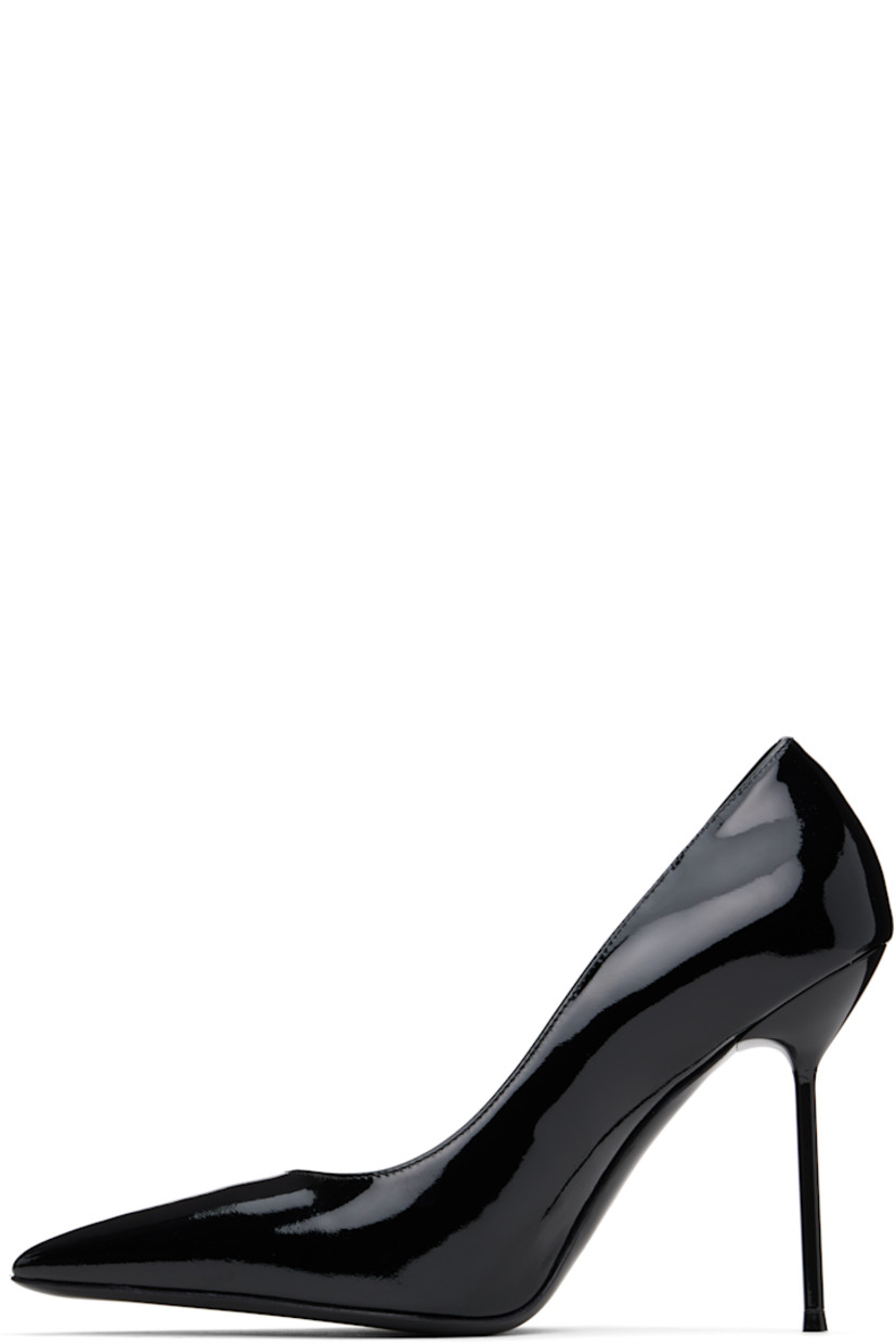 Patent leather heels in black.

· Pointed toe
· Logo stamp at padded footbed
· Buffed leather lining
· Lacquered stiletto heel with rubber injection
· Leather sole
· Heel: H4"

Supplier color: Black