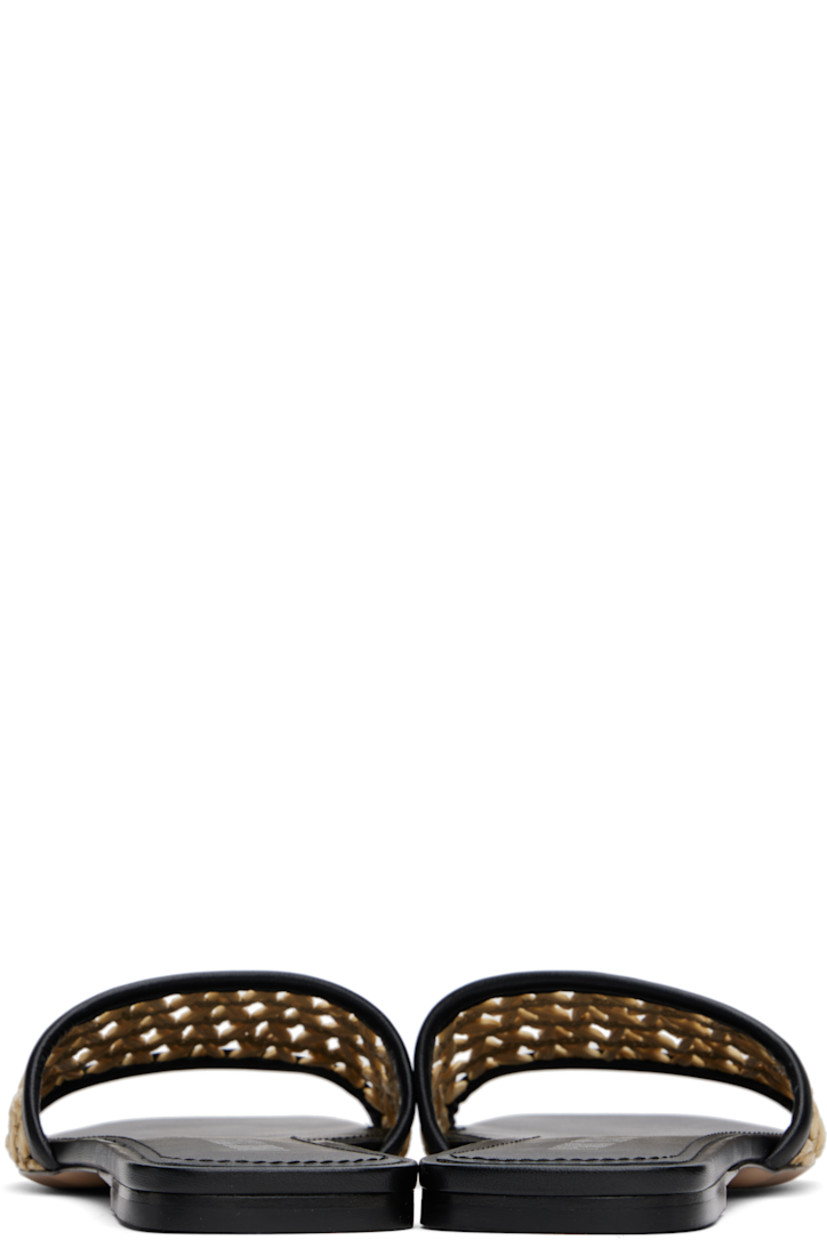 Woven raffia and buffed calfskin flat sandals in beige and black.

· Open square toe
· Stacked heel with rubber injection
· Polished leather sole

Supplier color: Natural/Black