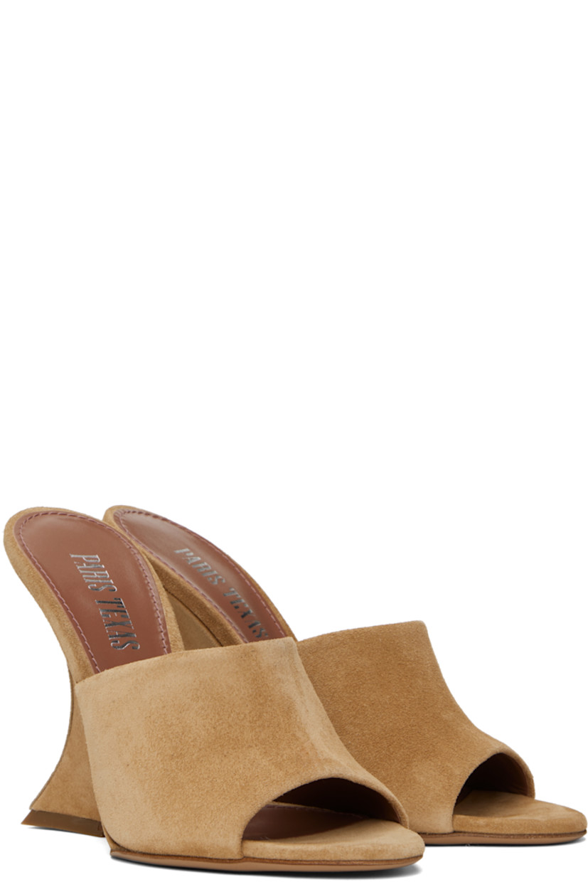 Calfskin suede mules in tan. 

· Open toe
· Logo stamp at leather footbed
· Covered wedge heel with rubber injection
· Leather sole
· Heel: H4"

Supplier color: Whisky