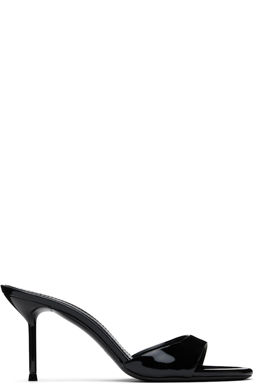 Patent leather mules in black.

· Open toe
· Logo stamp at padded footbed
· Lacquered stiletto heel with rubber injection
· Leather sole
· Heel: H3"

Supplier color: Black