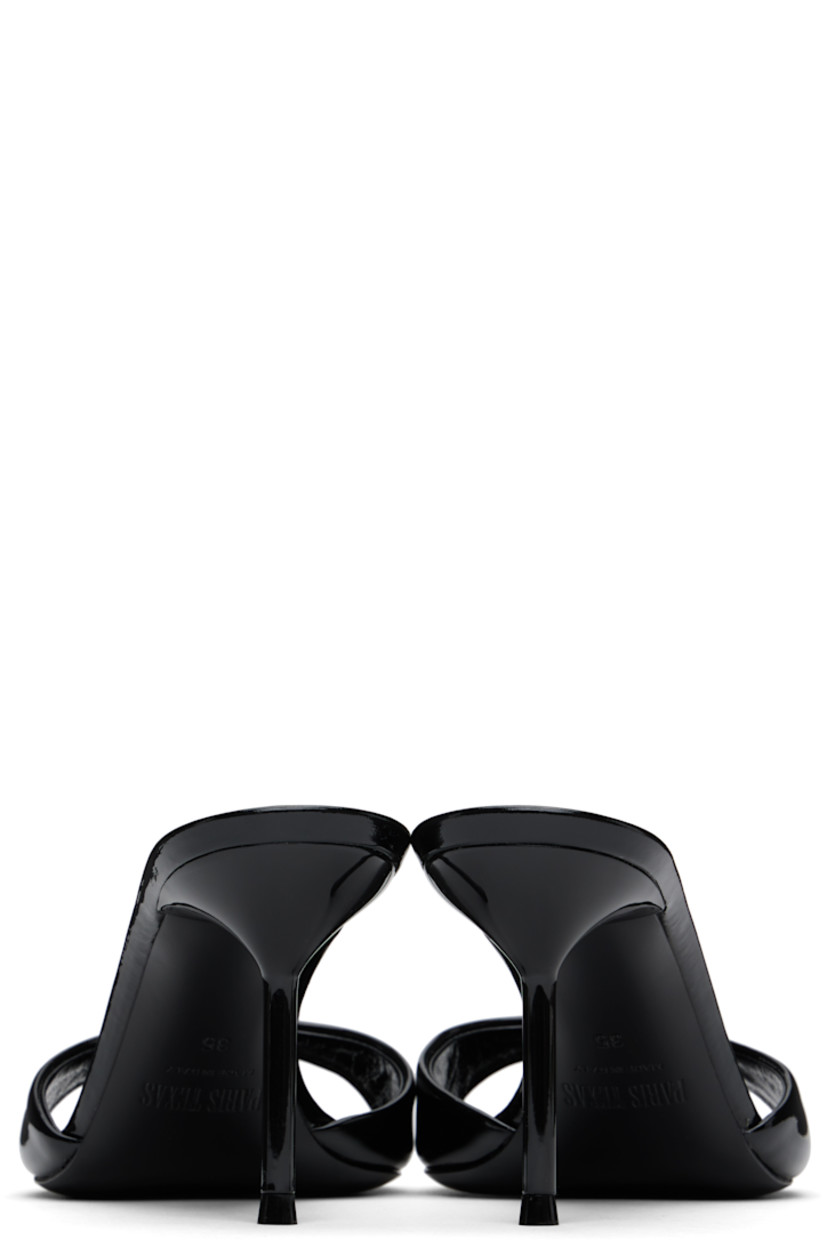 Patent leather mules in black.

· Open toe
· Logo stamp at padded footbed
· Lacquered stiletto heel with rubber injection
· Leather sole
· Heel: H3"

Supplier color: Black