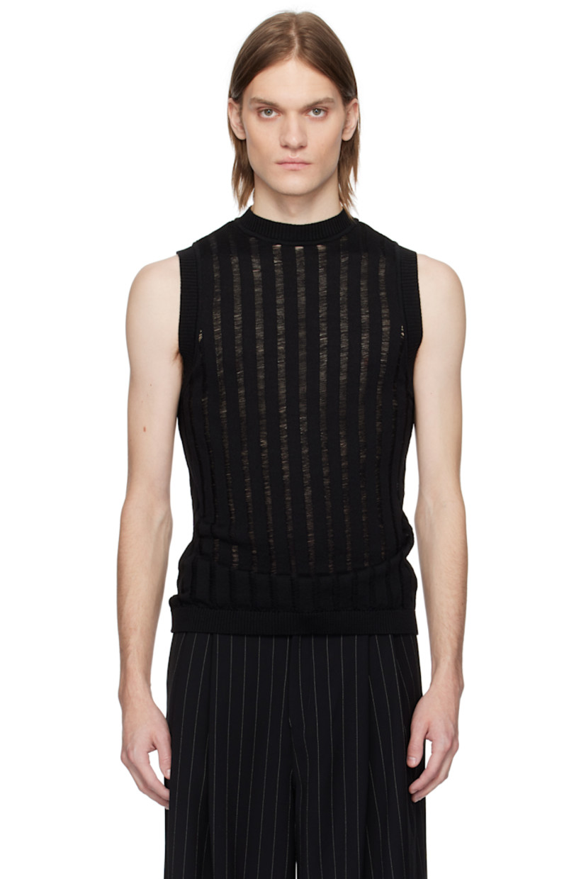 Rib-knit extrafine merino wool tank top. 

· Laddering throughout 
· Crewneck

Supplier color: Black