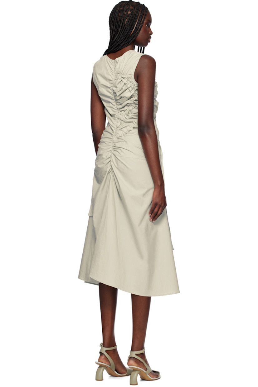 Cotton poplin midi dress. Ruching with scalloped edges throughout.

· Asymmetrical construction
· V-neck
· Concealed zip closure at back

Supplier color: Grey