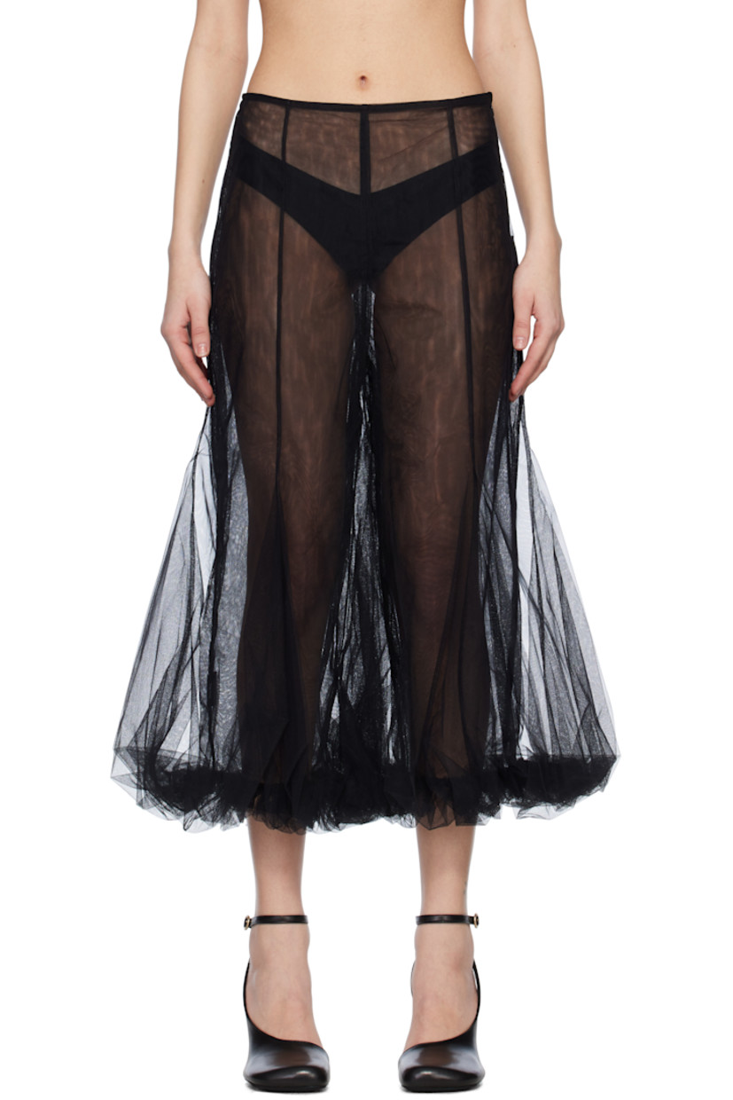 Sheer nylon tulle trousers. 

· Paneled construction
· Gathering at flared cuffs
�· Concealed zip closure at side seam

Supplier color: Black