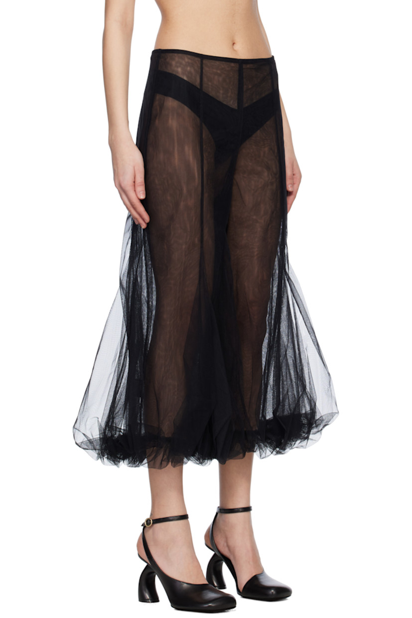 Sheer nylon tulle trousers. 

· Paneled construction
· Gathering at flared cuffs
· Concealed zip closure at side seam

Supplier color: Black