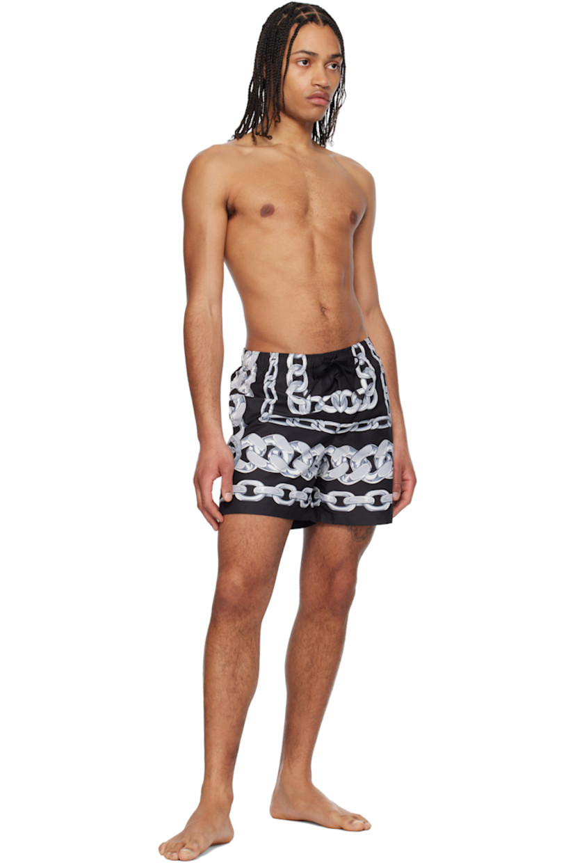 Polyester taffeta swim shorts. Graphic pattern printed throughout.

· Drawstring at elasticized waistband
· Three-pocket styling
· Mock fly
· Integrated brief-style mesh lining

Supplier color: Print