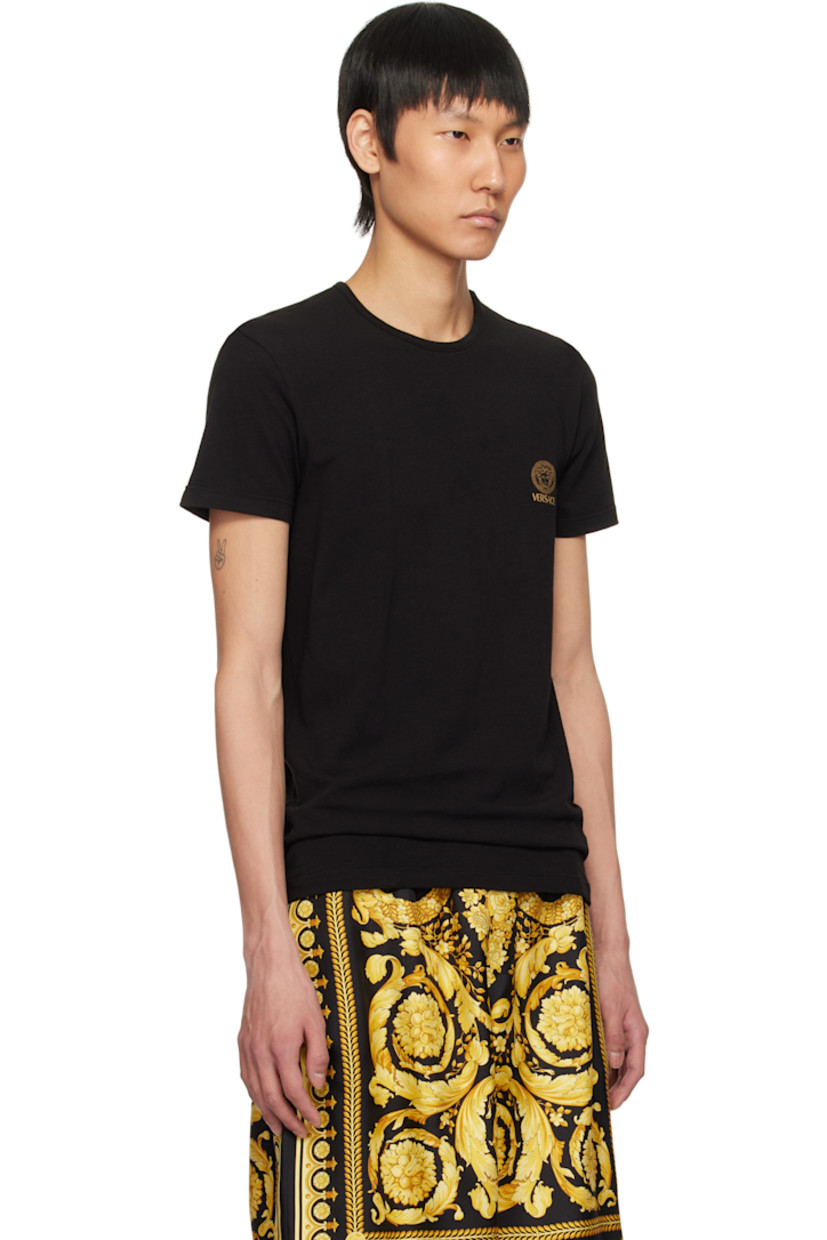 Pack of two stretch cotton jersey T-shirts.

· Rib-knit crewneck
· Logo printed at chest

Supplier color: Black
