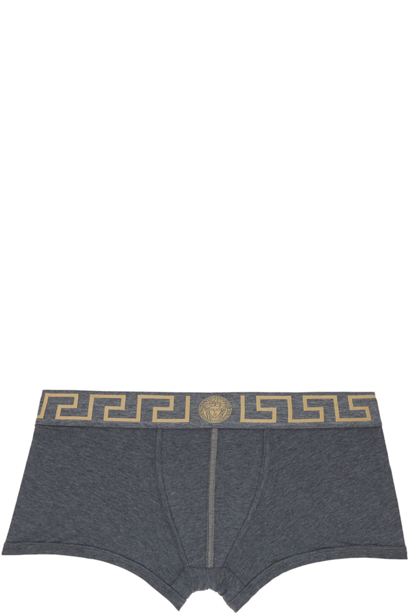Pack of three stretch cotton jersey boxer briefs.

· Low-rise
· Jacquard Medusa and Greek key pattern at elasticized waistband

Supplier color: Black/White/Gray