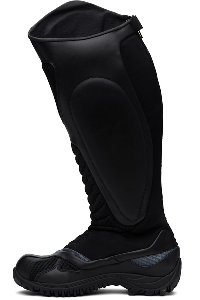 Calf-high buffed faux-leather, bonded jersey, and mesh boots in black.

· Leap® Beyond Leather
· Inset padded panels throughout
· Perforated panel at outer side
· Rubber logo patch at outer side
· Zip closure at heel 
· Velcro fastening at heel tab
· Logo hardware at heel counter
· Lugged Vibram® rubber sole

Supplier color: Black