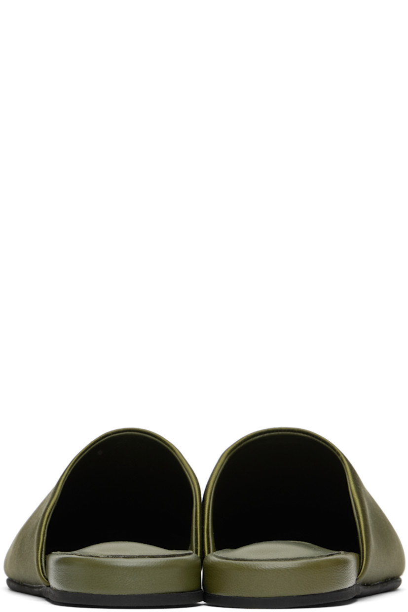 Handcrafted satin slippers in khaki.

· Logo embossed at padded leather footbed
· Treaded rubber sole

Supplier color: Khaki