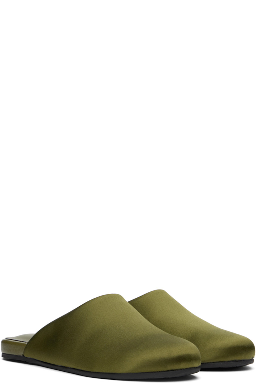 Handcrafted satin slippers in khaki.

· Logo embossed at padded leather footbed
· Treaded rubber sole

Supplier color: Khaki