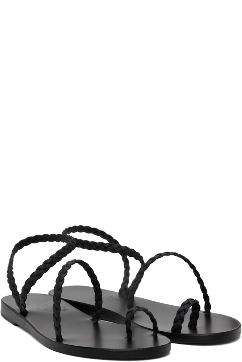 Handcrafted braided leather flat sandals in black.

· Fixed toe strap
· Fixed ankle strap
· Logo embossed at leather footbed
· Textured rubber heel
· Leather sole

Supplier color: Black