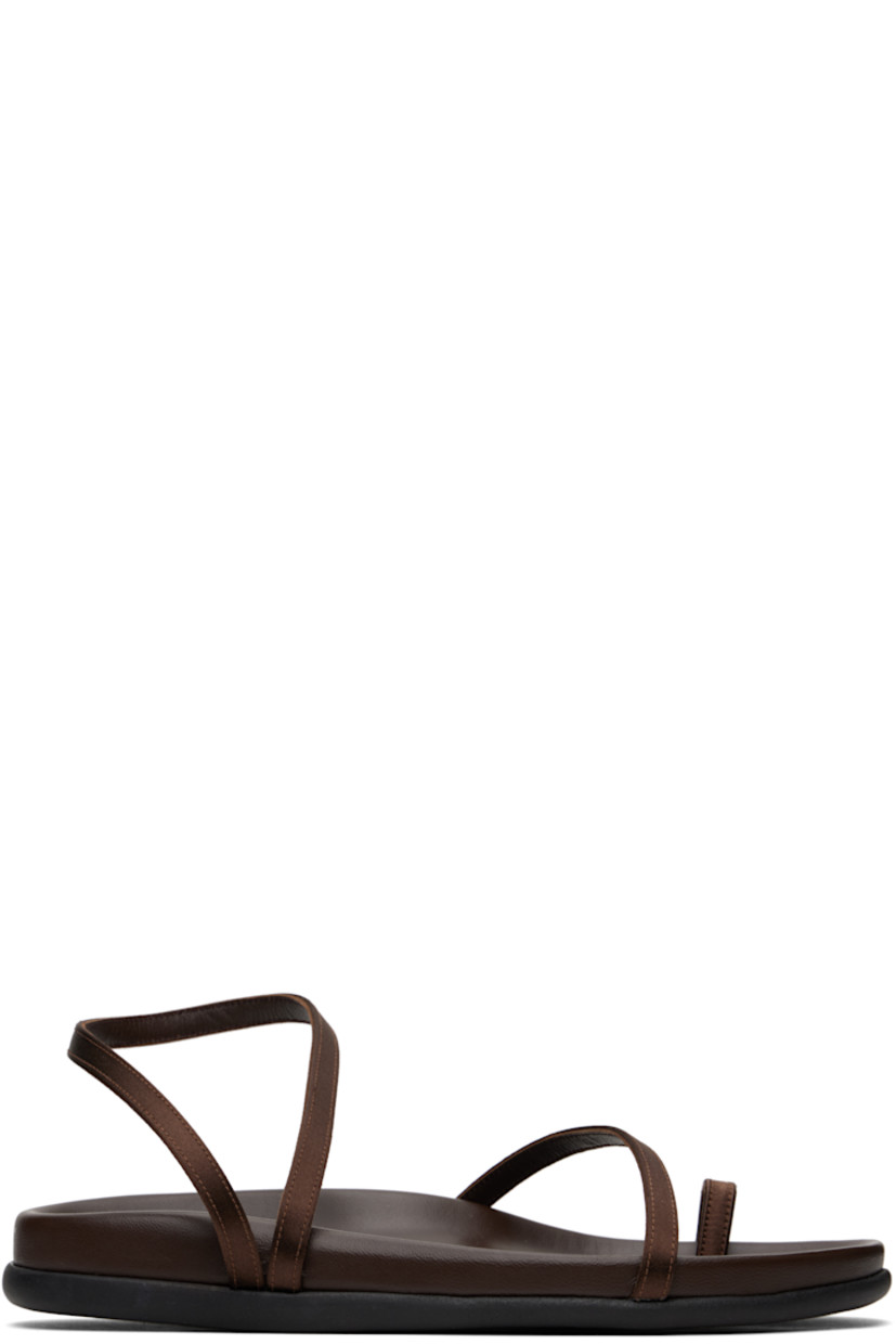 Handcrafted satin flat sandals in brown.

· Fixed toe strap
· Fixed ankle strap
· Logo embossed at molded leather footbed
· Treaded rubber sole

Supplier color: Brown