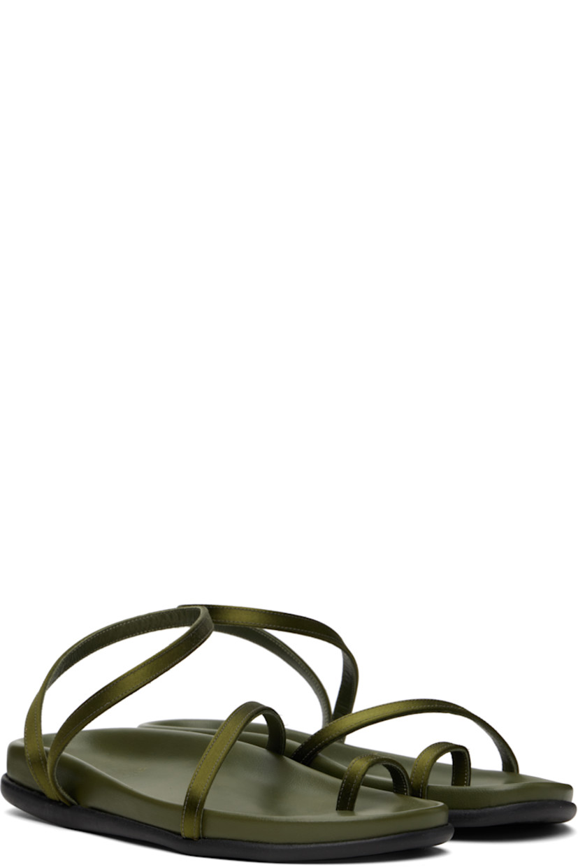 Handcrafted satin flat sandals in khaki.

· Fixed toe strap
· Fixed ankle strap
· Logo embossed at molded leather footbed
· Treaded rubber sole

Supplier color: Khaki