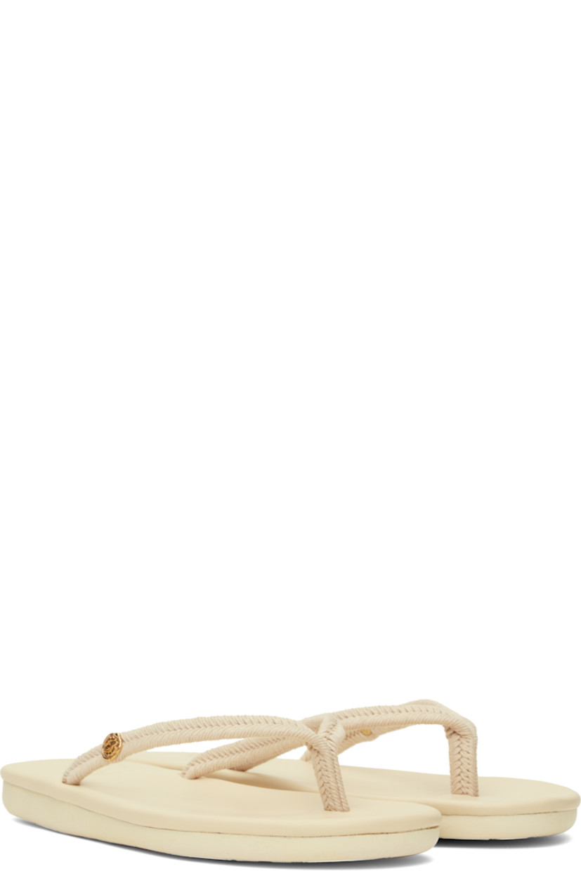 Handcrafted braided cord flip-flops in beige.

· Open toe
· Logo hardware at thong-style strap
· Logo embossed at padded leather footbed
· Treaded rubber sole

Supplier color: Beige