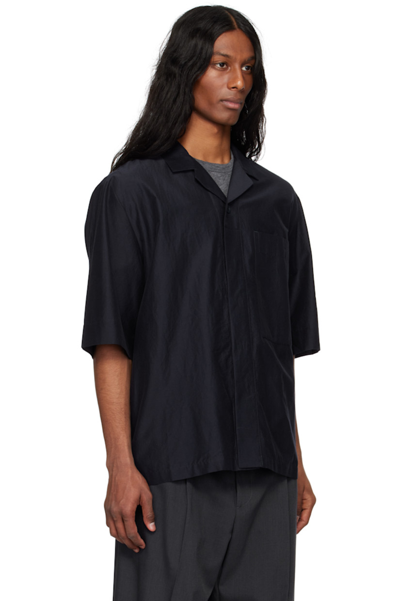 Cotton- and silk-blend poplin shirt. 

· Open spread collar
· Concealed button closure
· Dropped shoulders

Supplier color: Ink