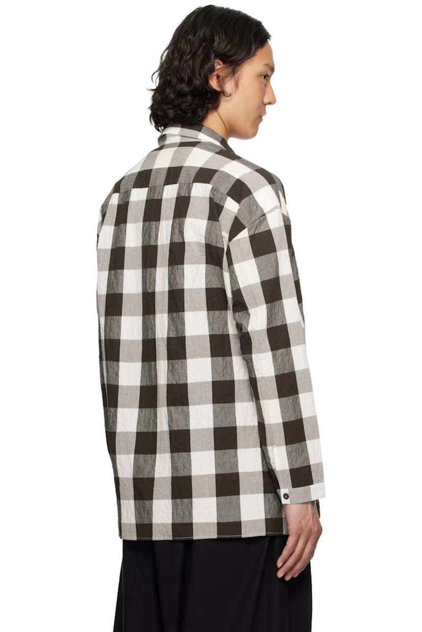 Crinkled stretch cotton poplin shirt. Check pattern printed throughout.

· Spread collar
· Button closure
· Vented side seams
· Dropped shoulders
· Buttoned cuffs

Supplier color: Coffee