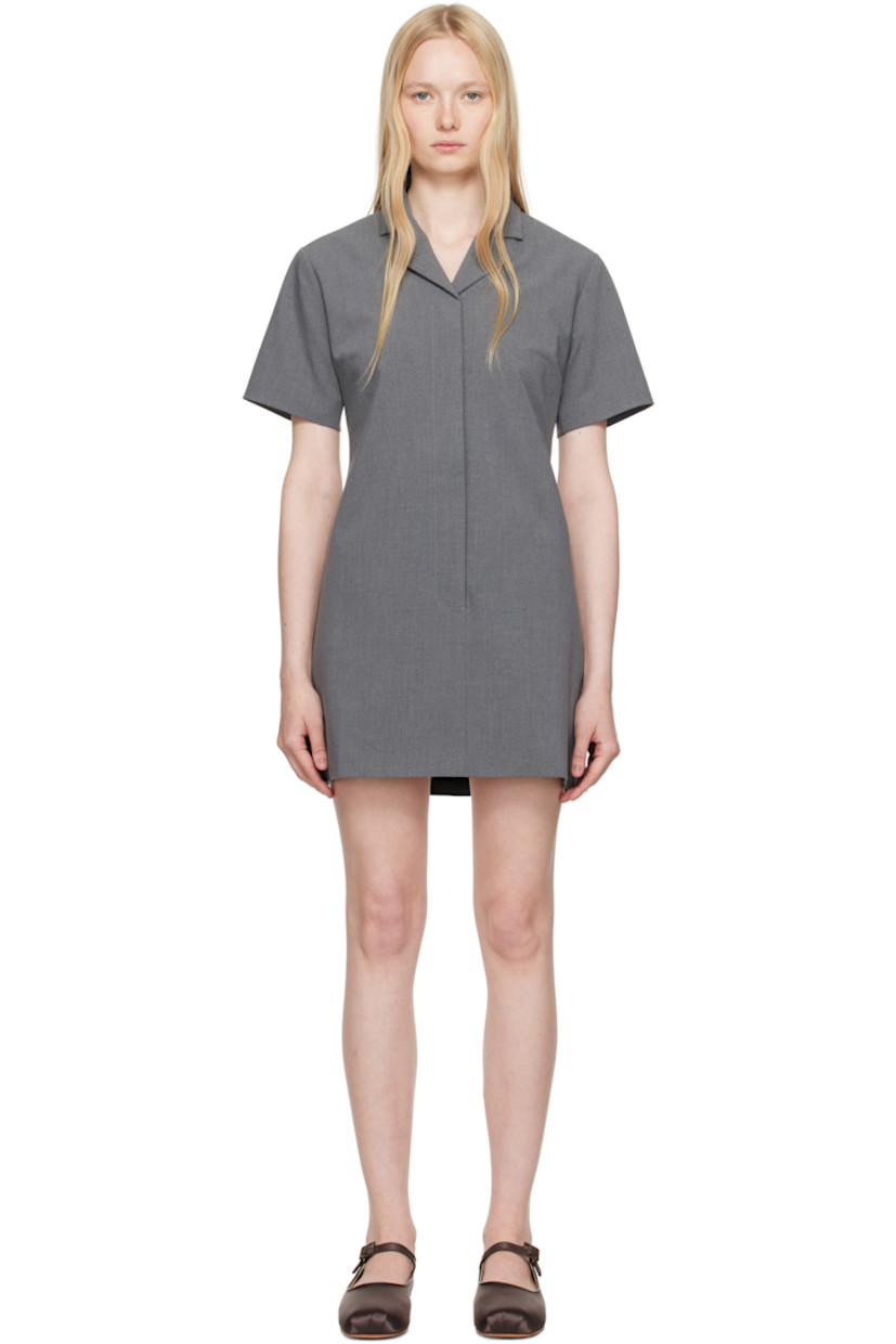 Lightweight stretch polyester- and rayon-blend broadcloth minidress. 

· Open spread collar
· Concealed button closure
· Darts at chest
· Full logo-woven viscose twill lining

Supplier color: Grey