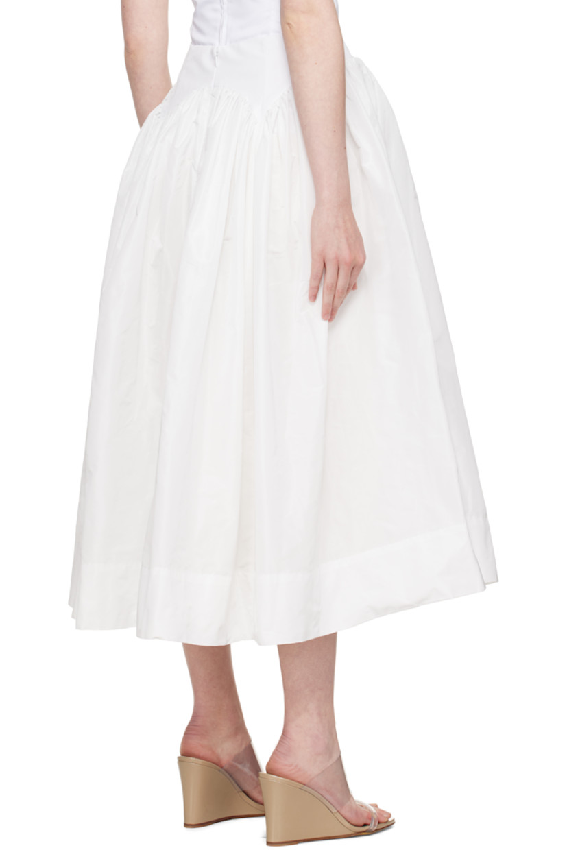 Polyester taffeta midi skirt. Gathering throughout.

· Flared hem
· Concealed zip closure at back
· Full logo-woven satin lining

Supplier color: White