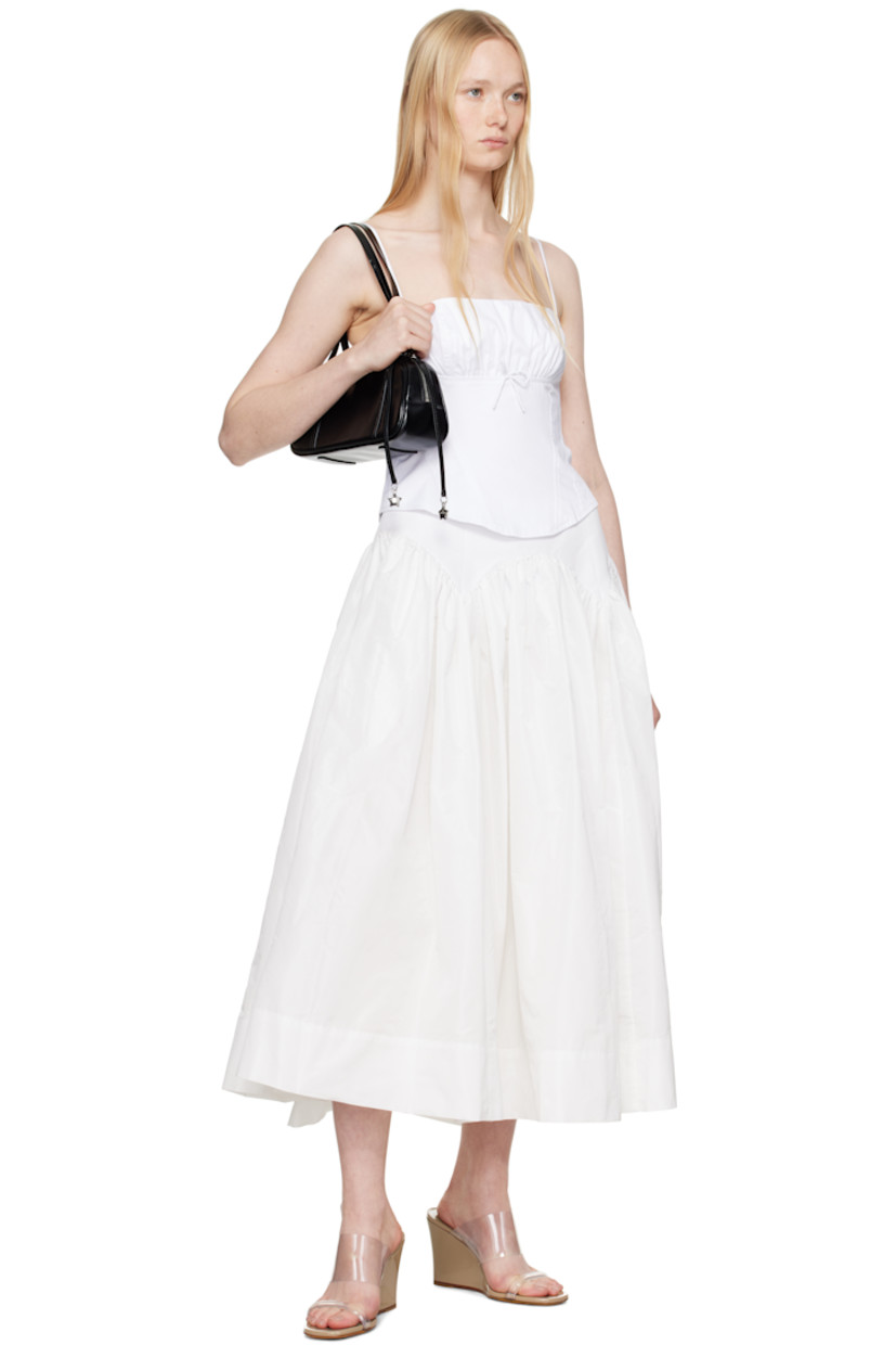 Polyester taffeta midi skirt. Gathering throughout.

· Flared hem
· Concealed zip closure at back
· Full logo-woven satin lining

Supplier color: White