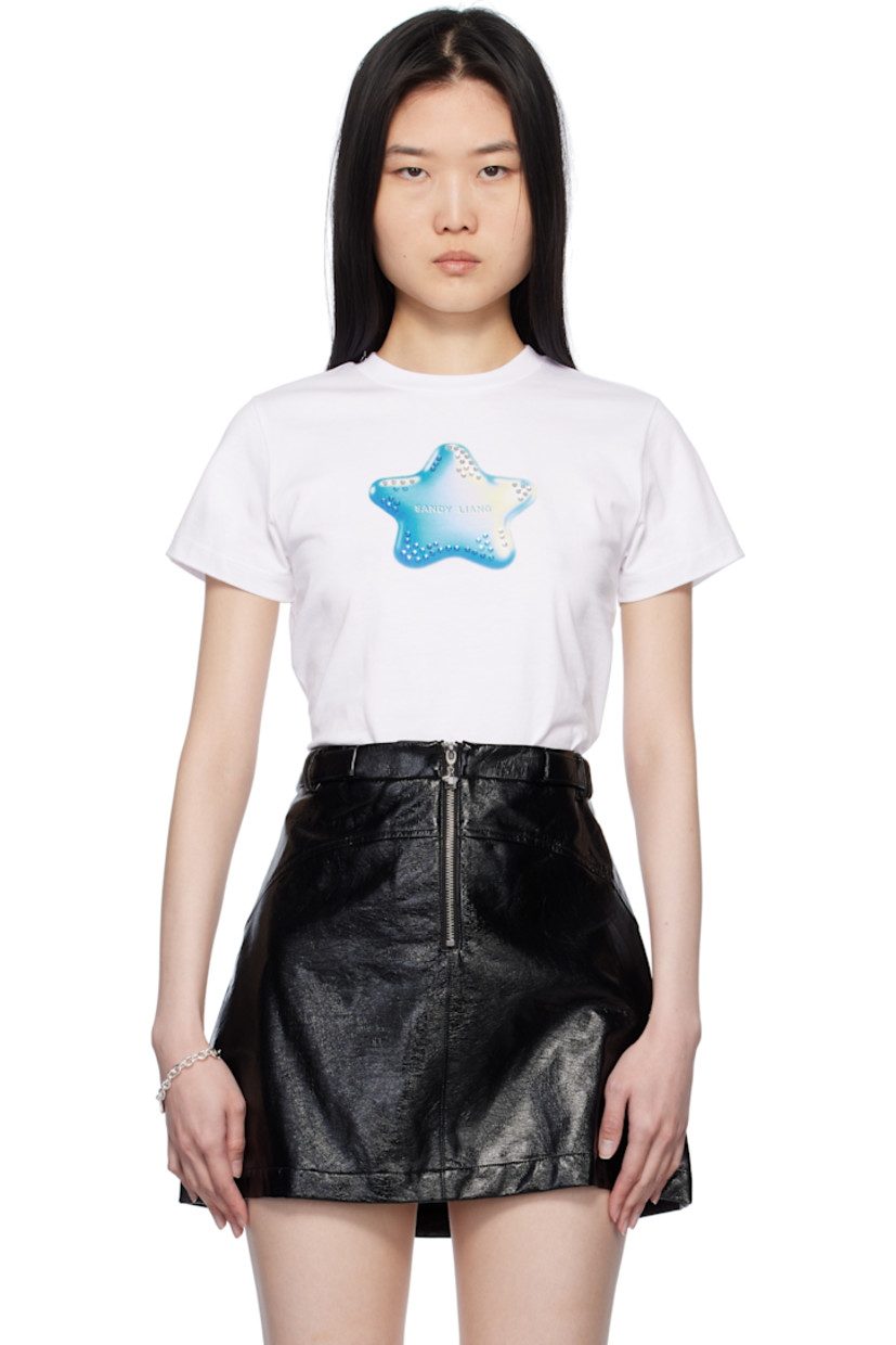 Cotton jersey T-shirt. 

· Rib-knit crewneck
· Printed logo graphic with crystal-cut appliqués at front

Supplier color: White